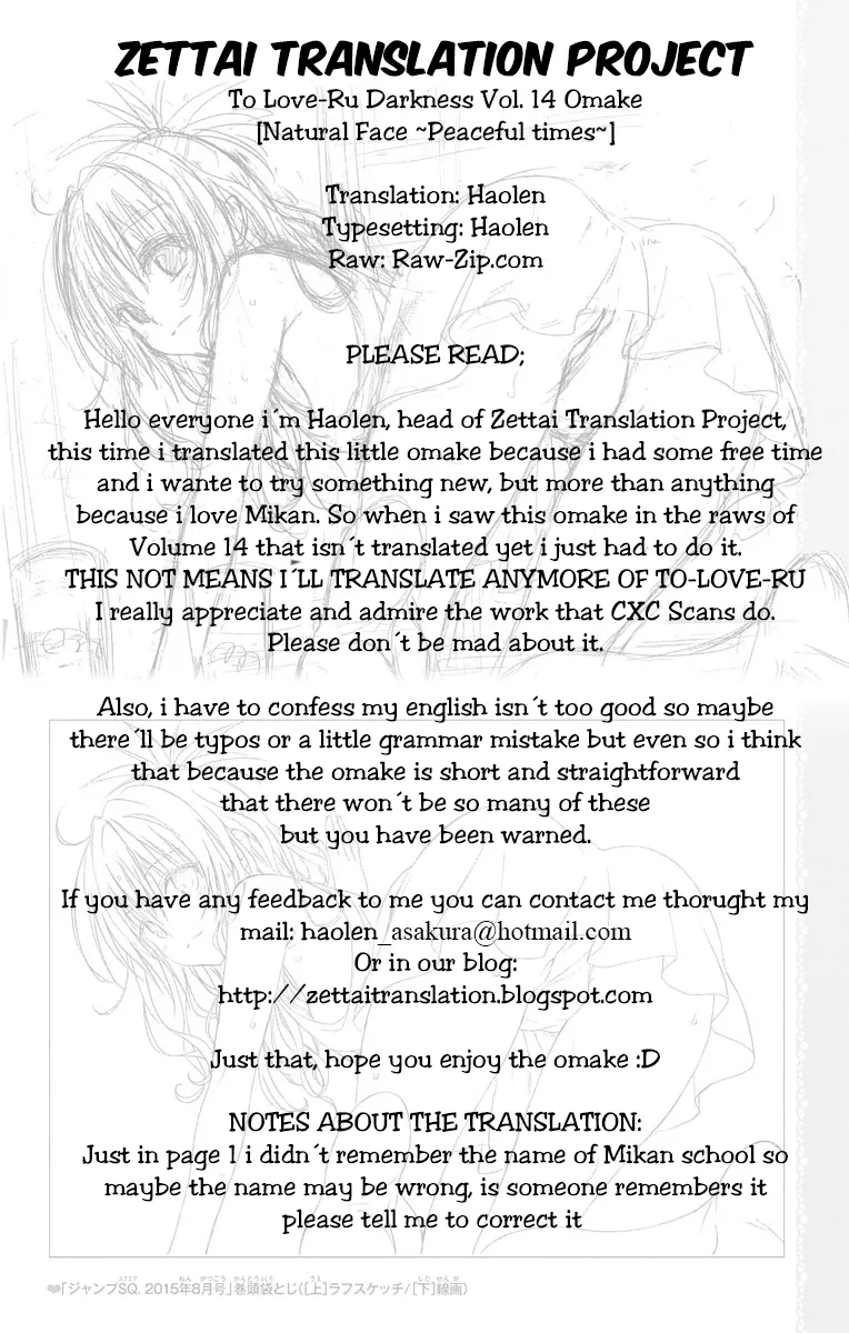 Read To Love Ru Darkness Chapter 57.6 - Omake:Natural Face ~Peaceful times~ Online