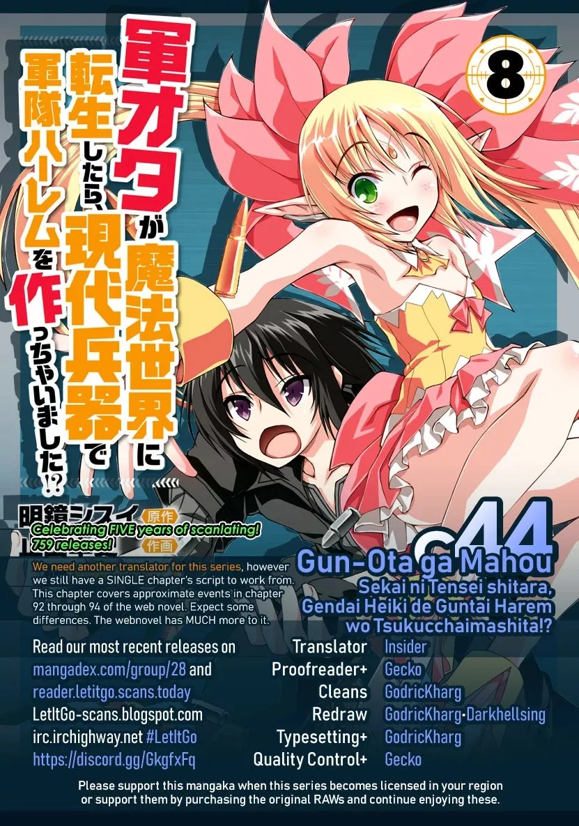 Read Gunota ga Mahou Sekai ni Tensei Shitara, Gendai Heiki de Guntai Harem o Tsukucchaimashita!? Chapter 44 Online