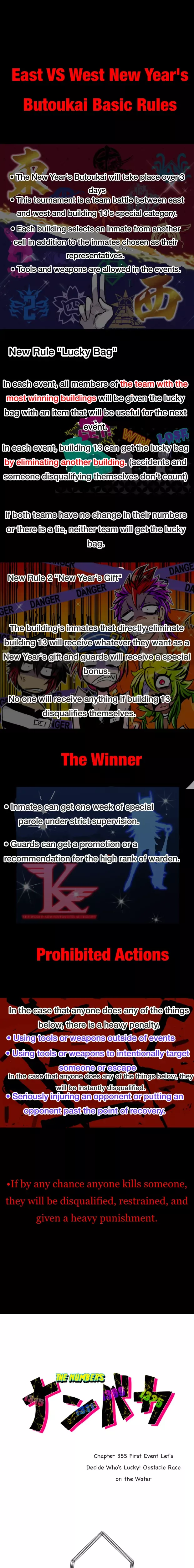 Read Nanbaka Chapter 355 - First Event Let's Decide Who's Lucky! Obstacle Race on the Water Online