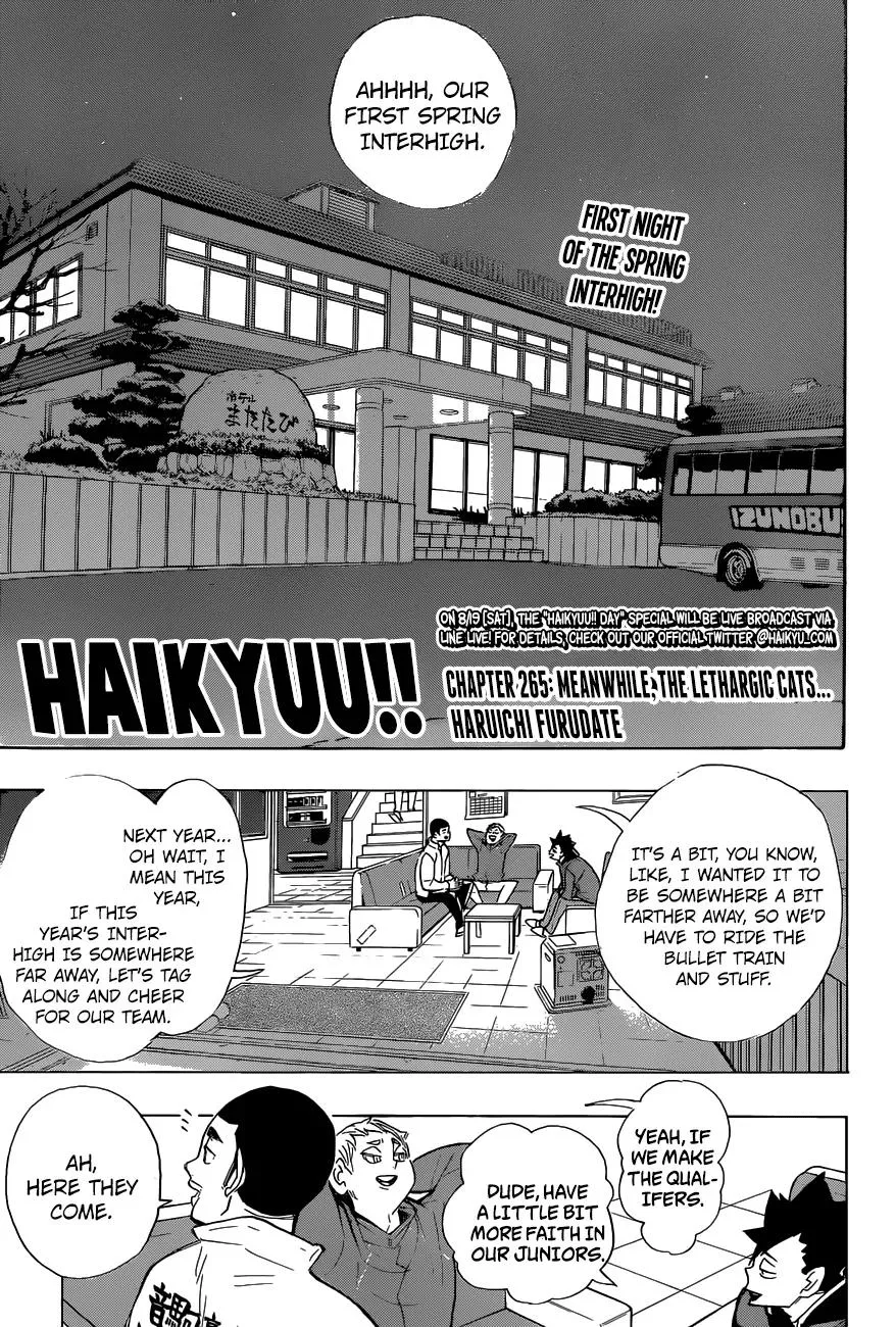 Read Haikyu!! Chapter 265 - Meanwhile, The Lethargic Cats... Haruichi Furudate Online