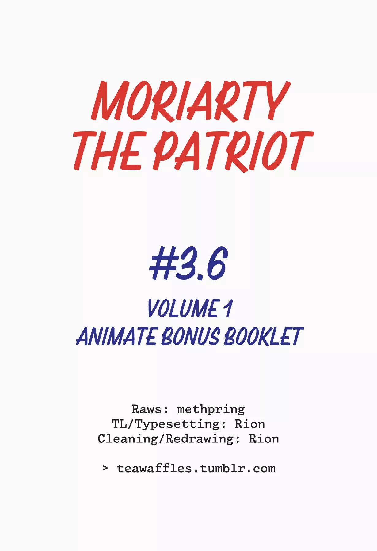 Read Moriarty the Patriot Chapter 3.6 - Volume 1 Animate Bonus Booklet Online