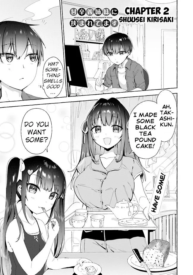 Read Amakara Gishimai ni Hasamaretemasu Chapter 2 Online